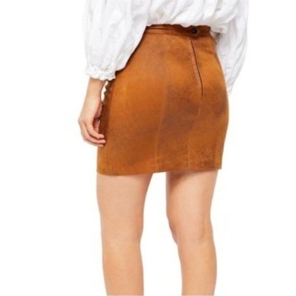 FREE PEOPLE Womens Rumi Ruched Faux Leather Mini Skirt Size XS Western Festival - Picture 2 of 8